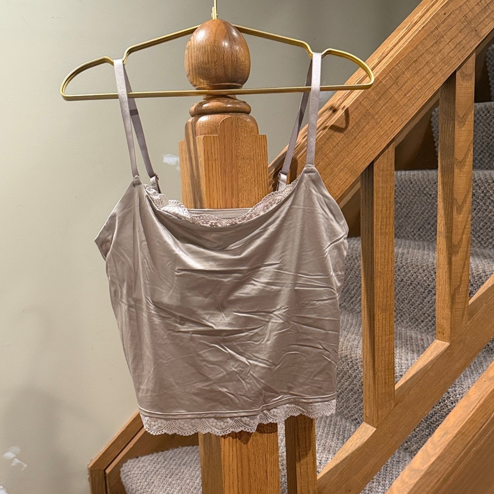 aerie taupe lace-trim cami crop top